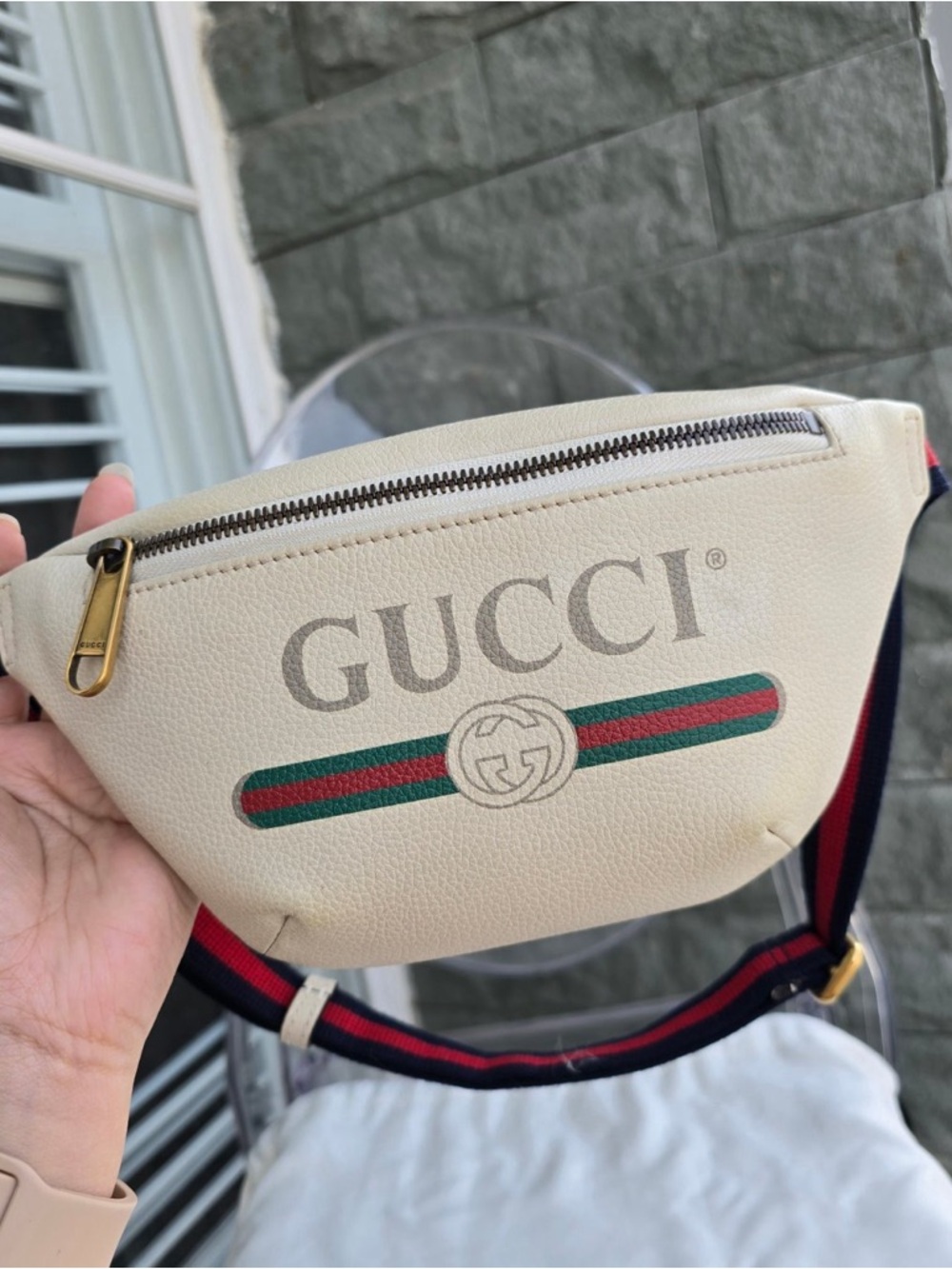 Gucci Cream Leather Belt Bag with Red and Blue Web Strap Authenticity!! - Picture 2 of 16